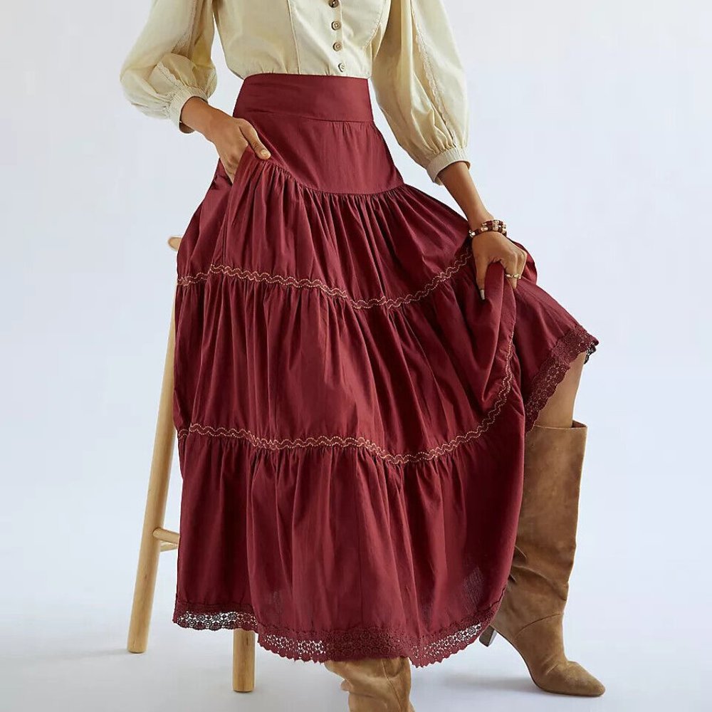 Anthropologie tiered lace Maxi Skirt